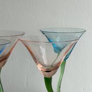 Set of 4 Vintage Green Twisted Stem Cocktail Glasses