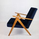 Fauteuil vintage en velours bleu marine Var, années 1970