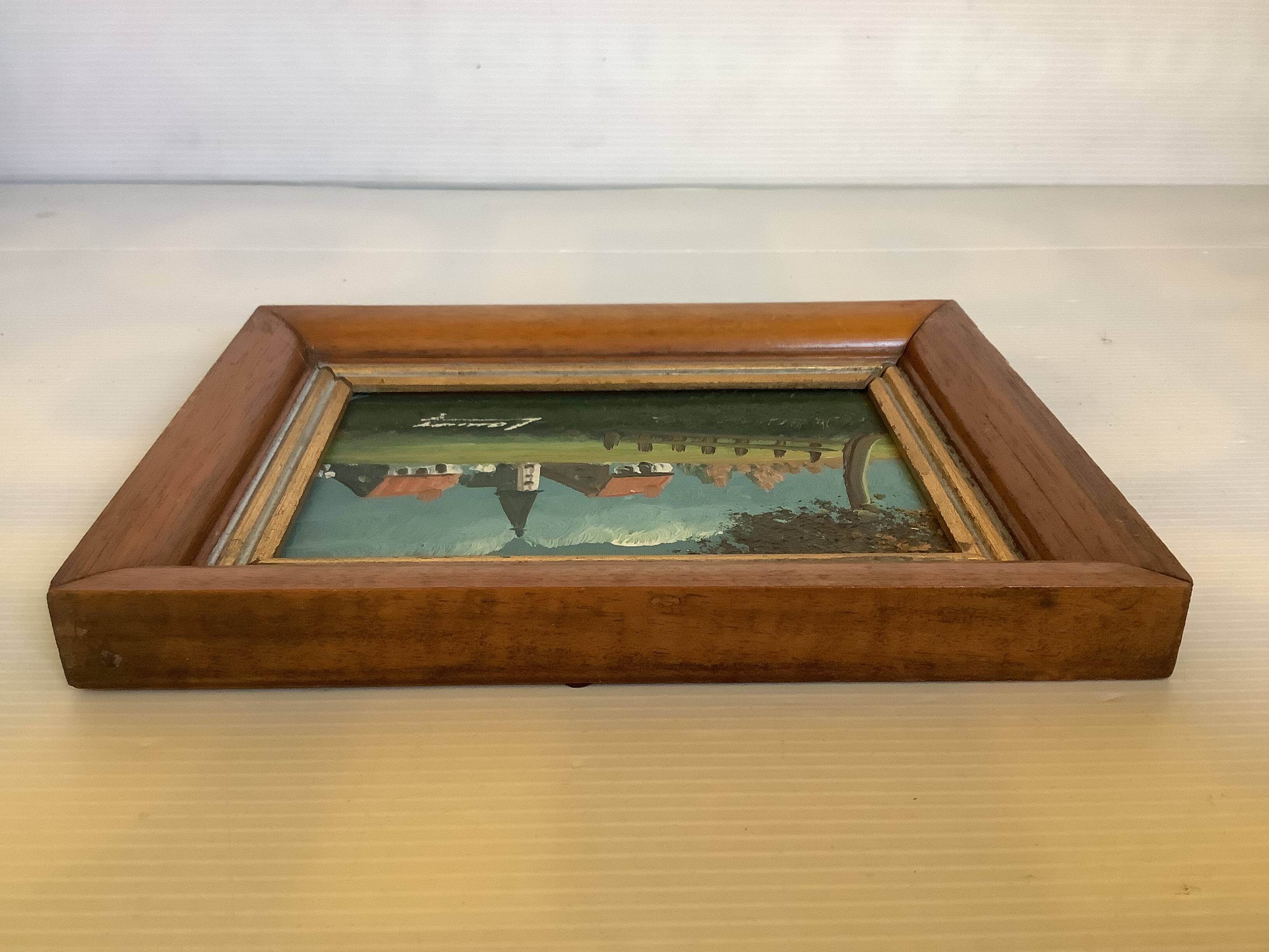 Small landscape painting, oil on panel, signed
