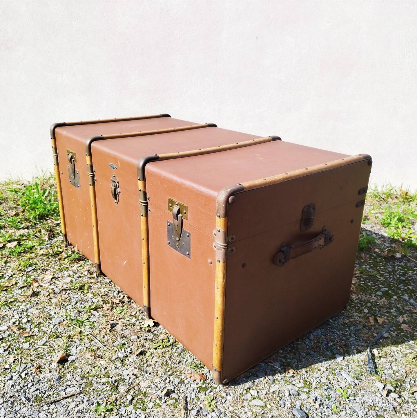 Large vintage arched travel storage trunk