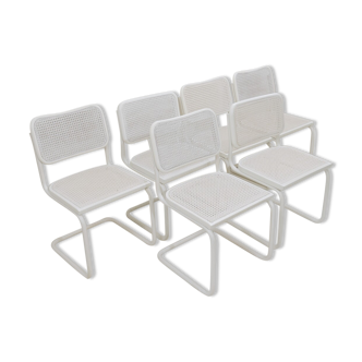 Set of 6 mid century modern white cane dining chairs