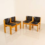 Set of 4 Italian chairs in wood and leather by Ibisco 70's