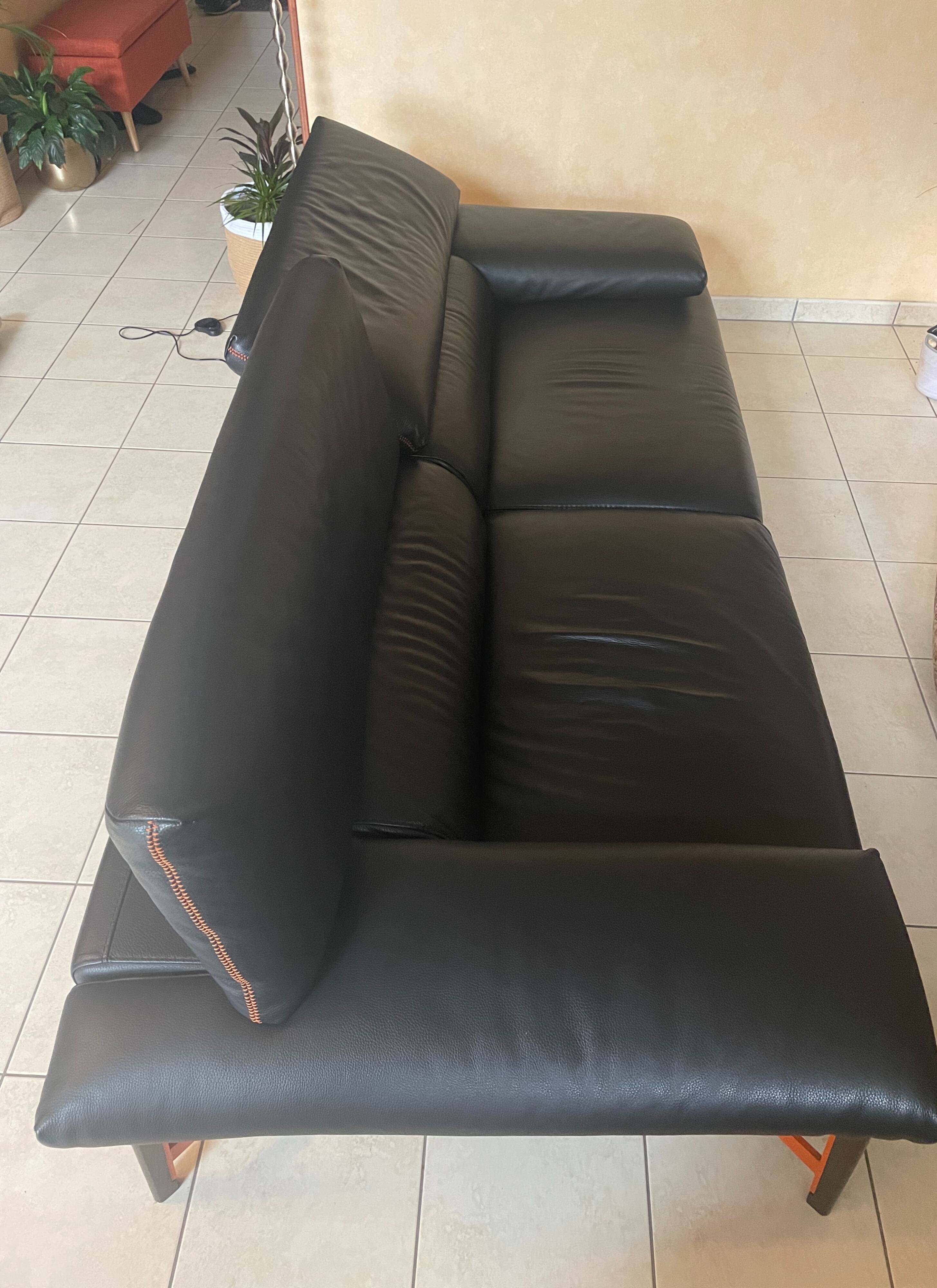 Roche Bobois black leather sofa
