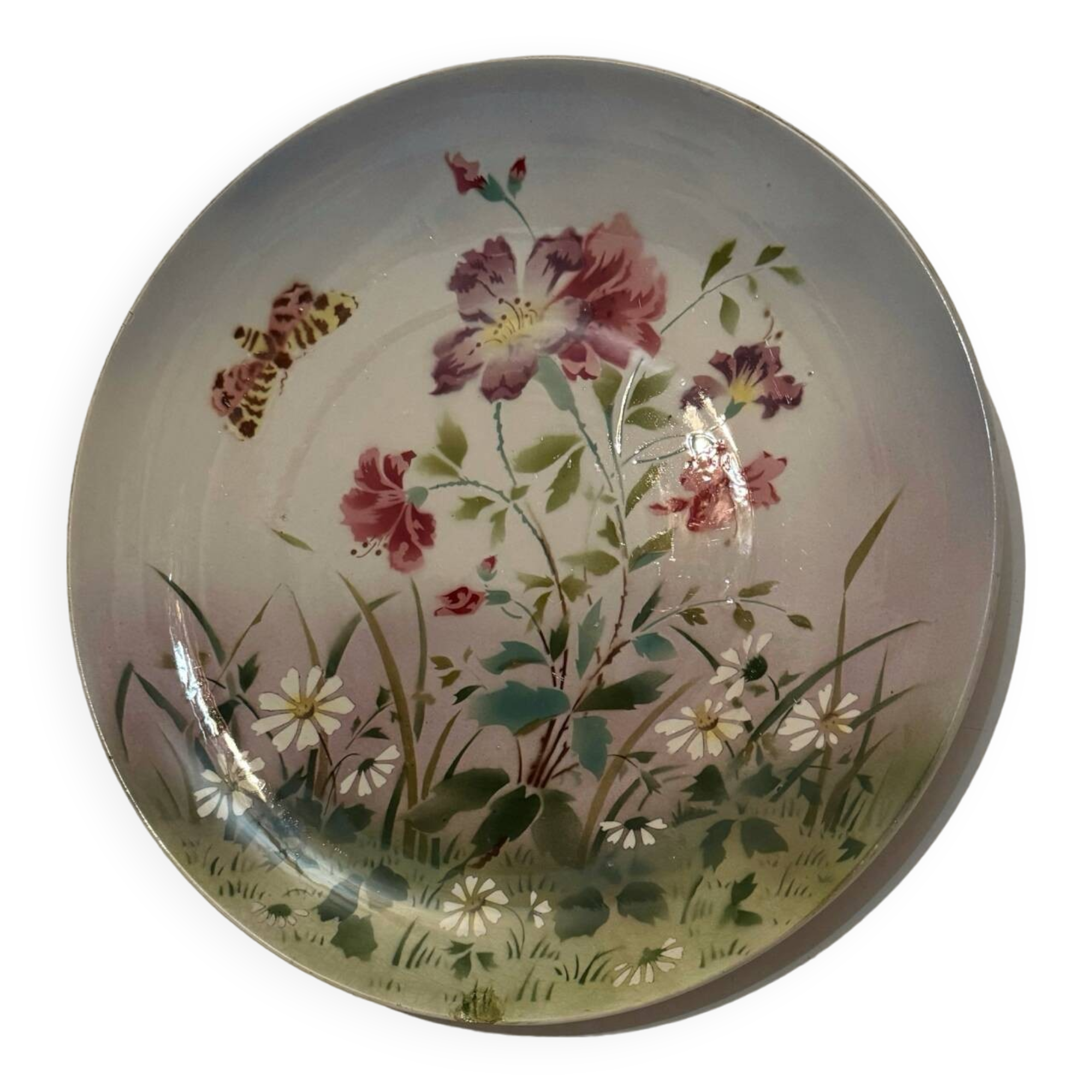 Large old Sarreguemines flowered dish