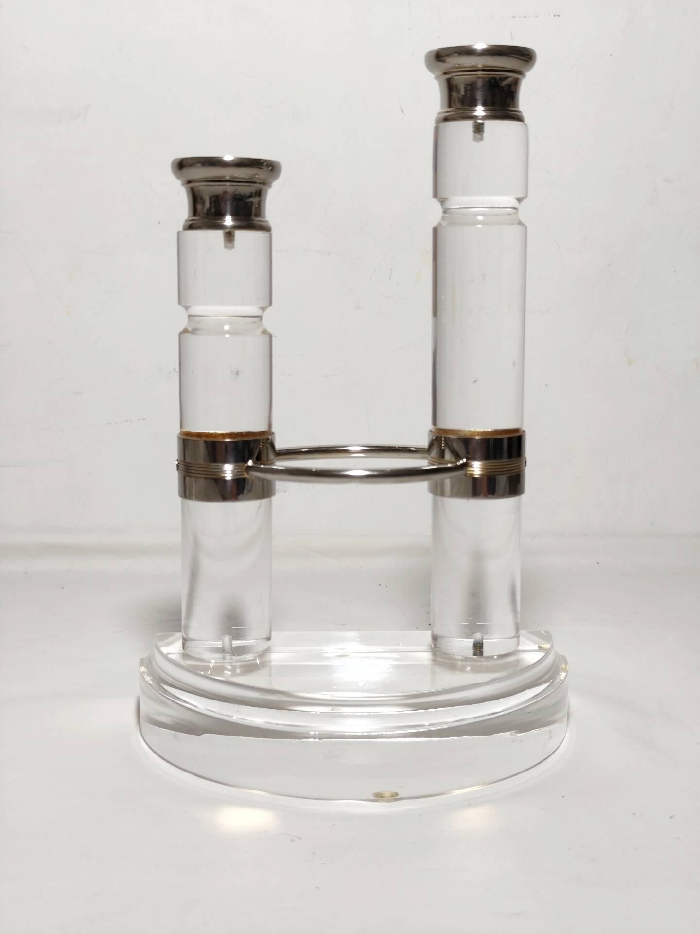 Acrylic and metal candelabrum. Spain, 1980s.