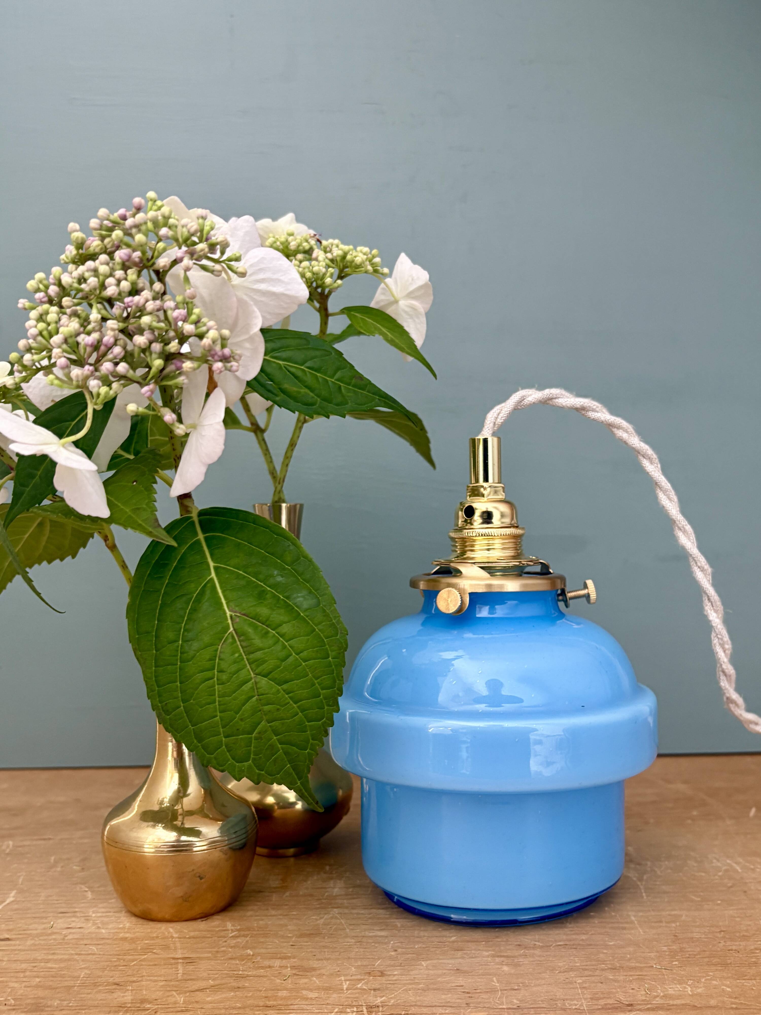 Vintage blue opaline globe pendant light