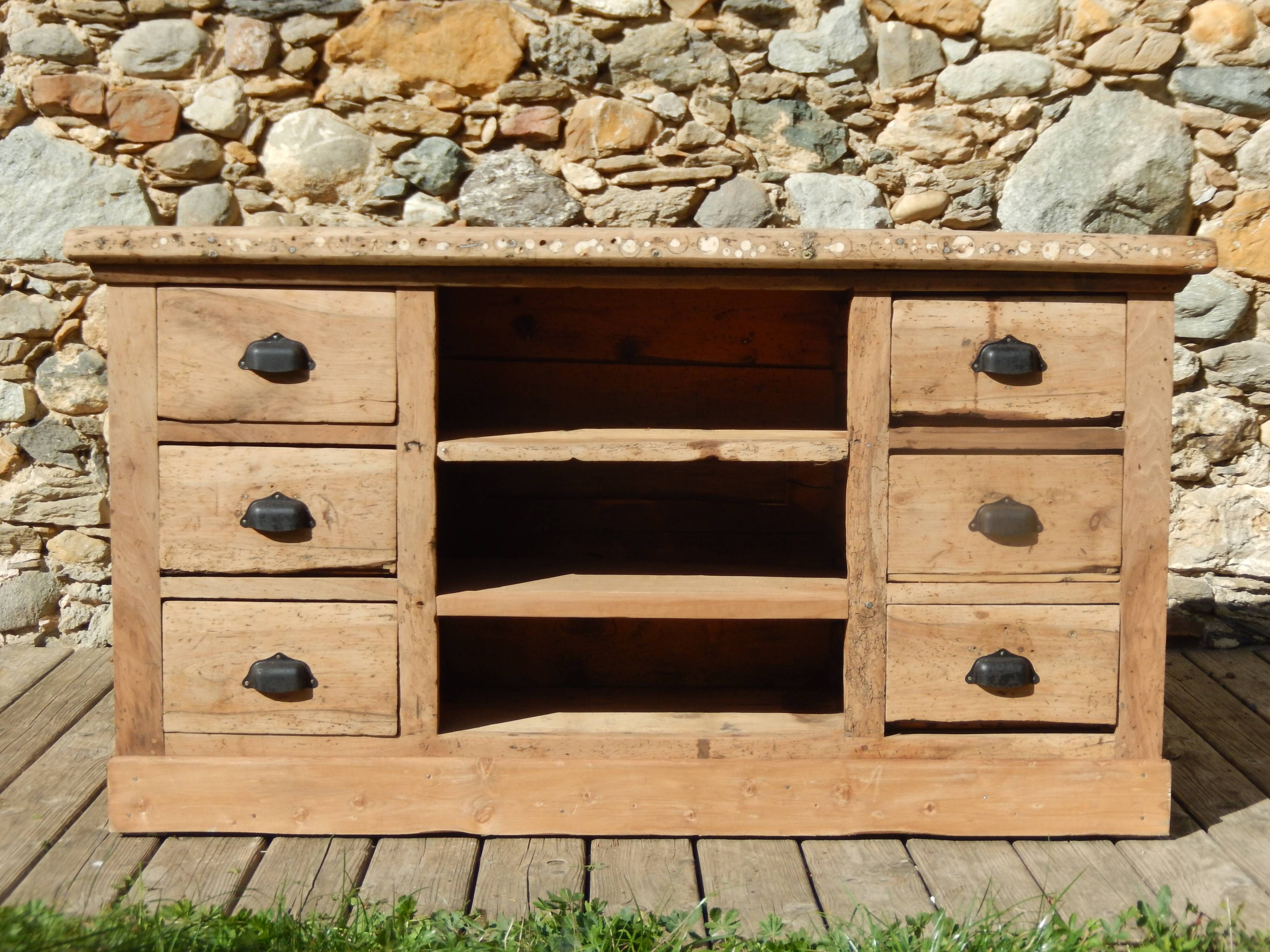 Old shop counter - Trade furniture with 13 walnut drawers