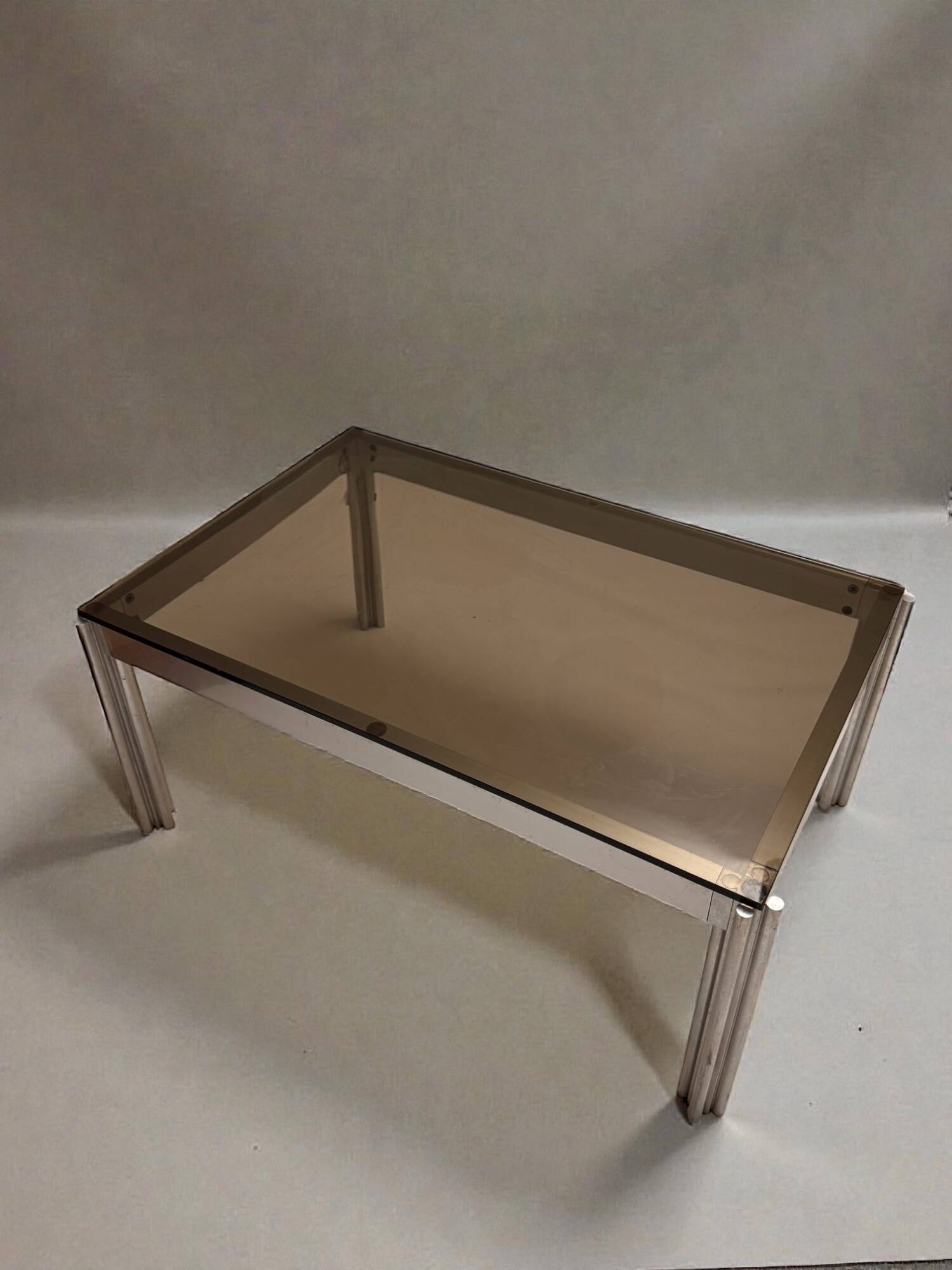 Aluminium coffee table with smoked glass by Georges Ciancimino, 1970.