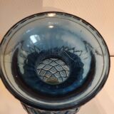 Vase ananas en verre bleu