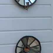 Pair of Vintage Sun Mirror Sconces in Pewter by Klöva Hallar