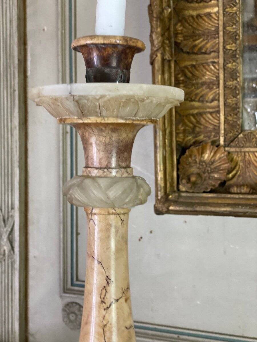 Pair of marble and alabaster candlesticks circa 1880