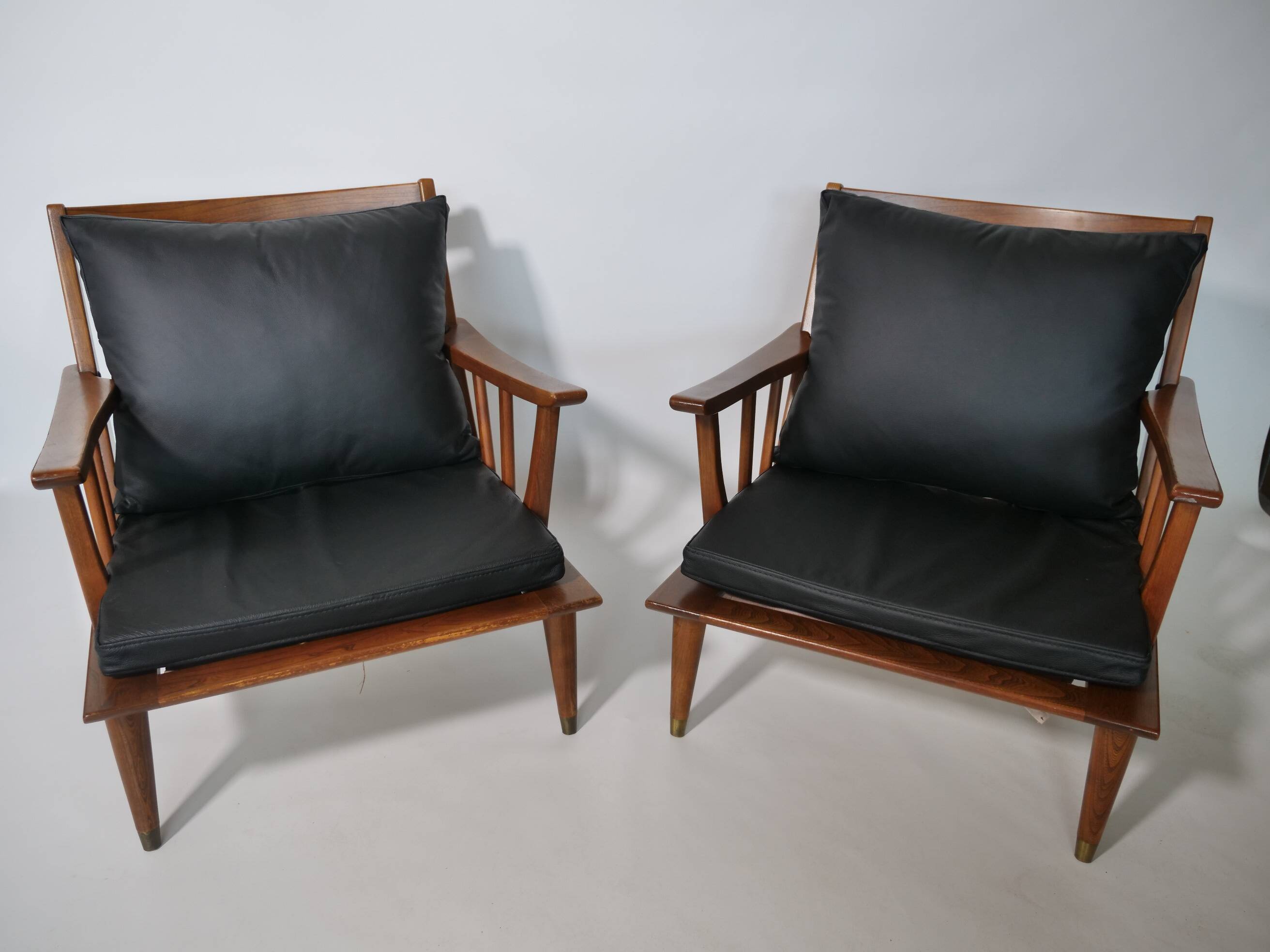 Leather Lounge Armchair Set – Teak, 1960s Mid-Century Vintage