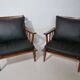 Leather Lounge Armchair Set – Teak, 1960s Mid-Century Vintage