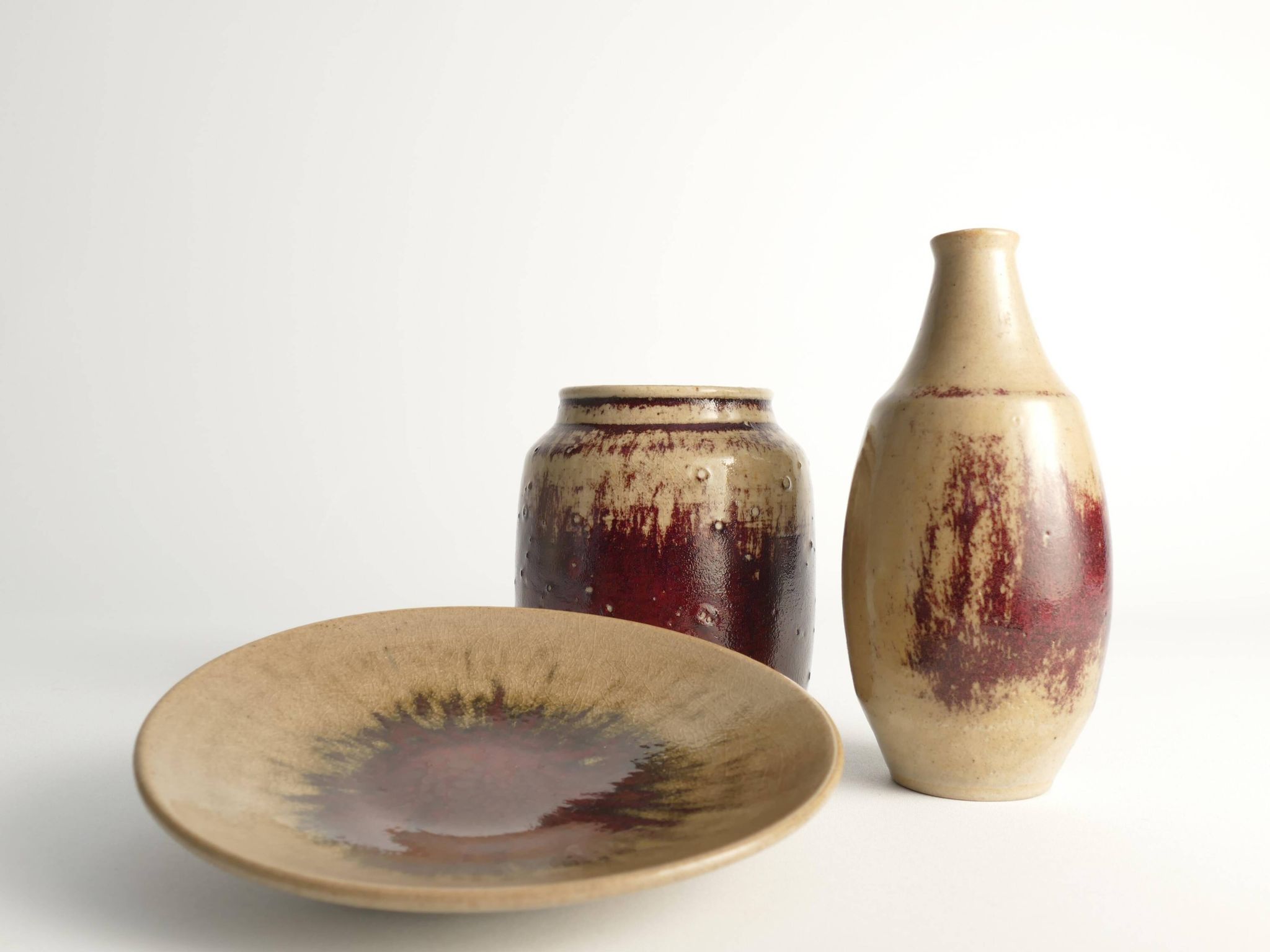 Unique Oxblood Glazed Stoneware Pieces, By Henning Nilsson, Set of 3