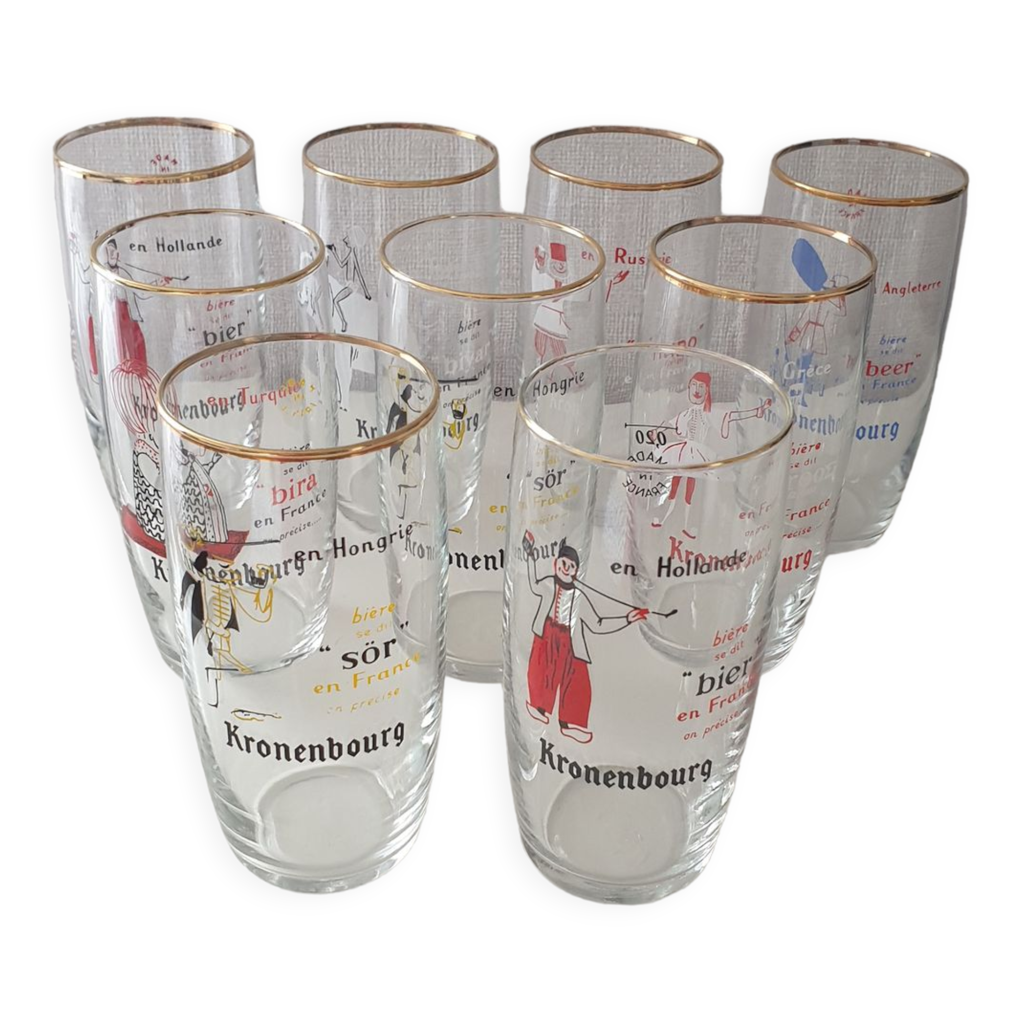 Lot 9 verres à bière vintage
