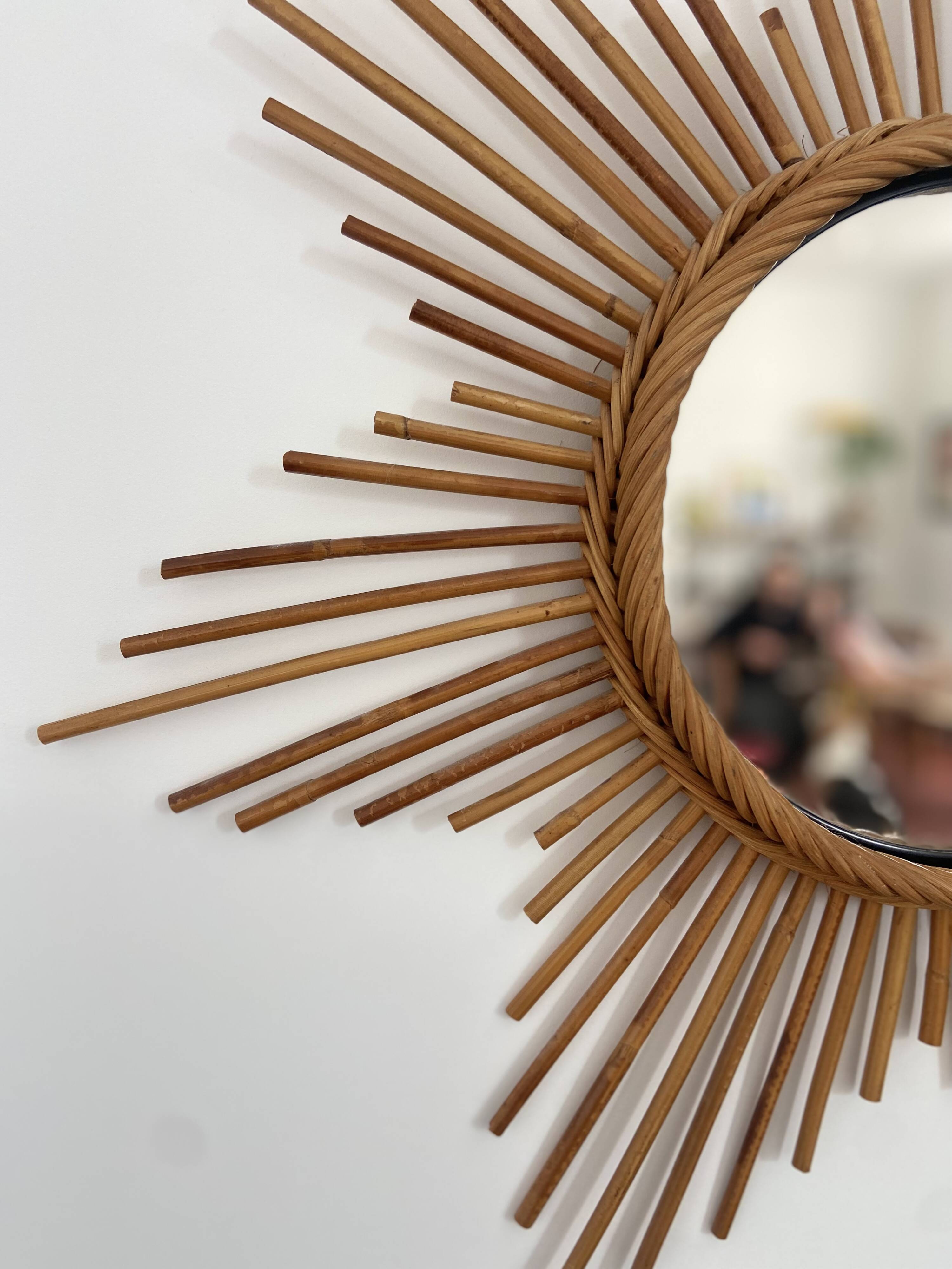 Vintage rattan sun mirror