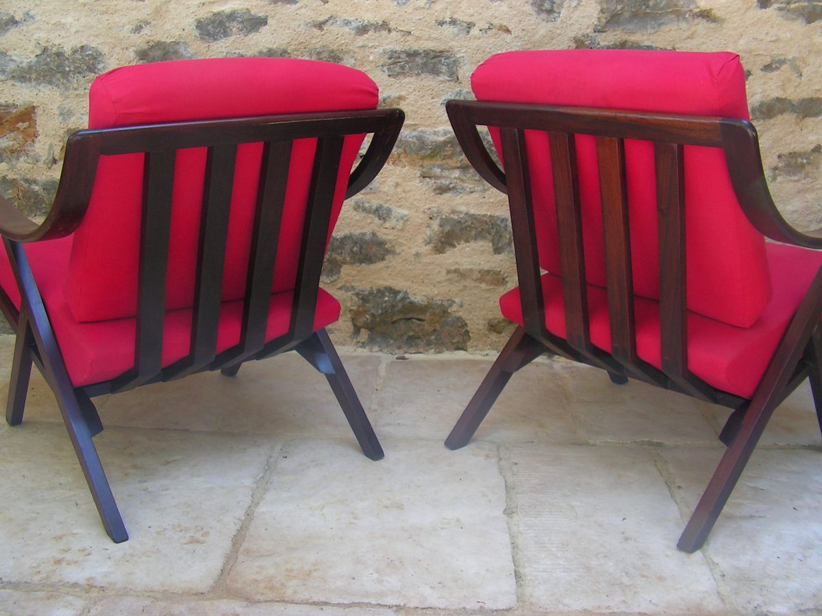 Pair of red scandinavian heater chairs