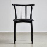 Black leather and steel dining chairs - set of 4
