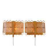 Wall-mounted sconces in glass and brass lamps by Carl Fagerlund for Orrefors, Sweden, 1970s, set of 2