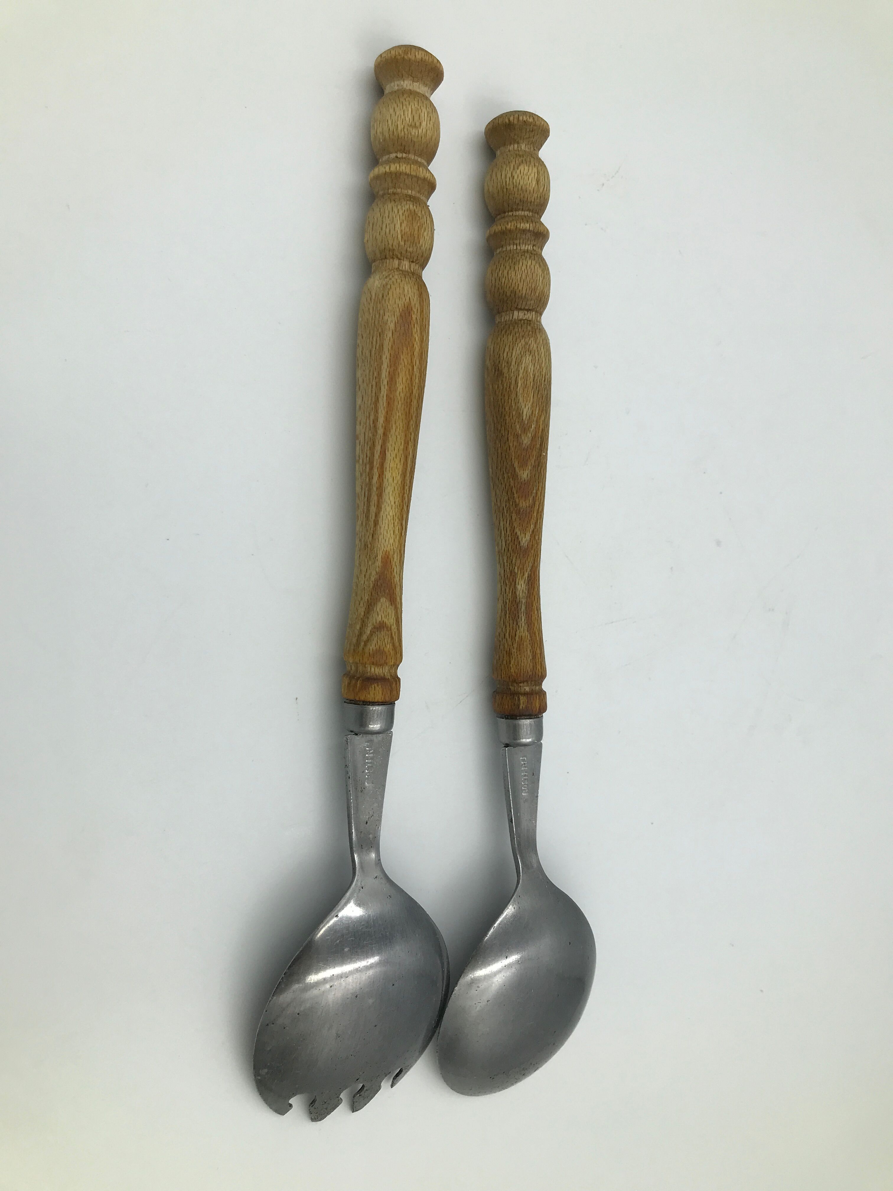 Old vintage wooden salad cutlery