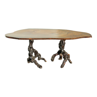Brutalist coffee table in walnut and vine stocks