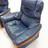 Ekornes Stressless — Pair of Adjustable Swivel Armchairs — Blue Leather