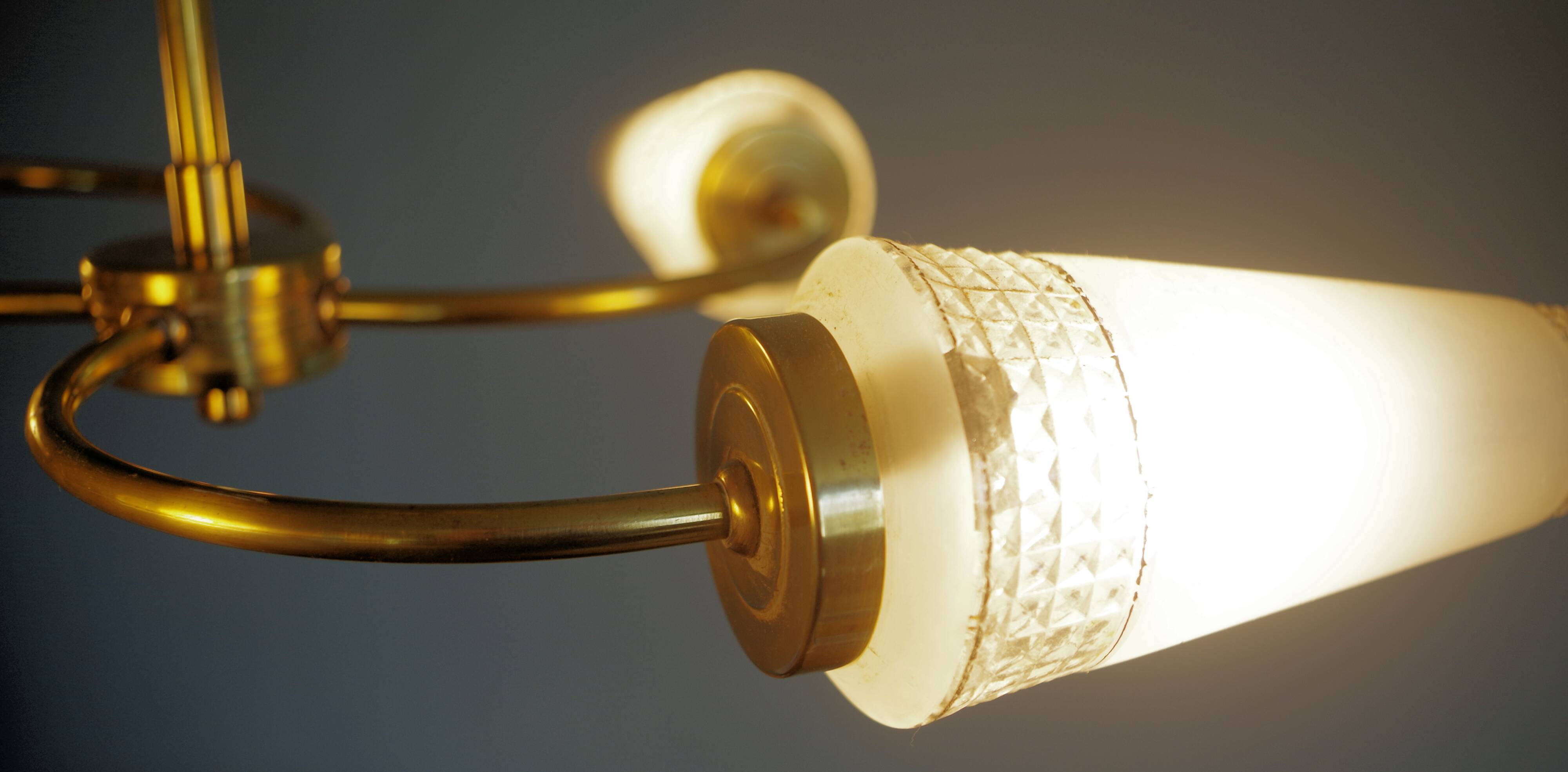 Brass and glass chandelier