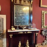Italian Empire Mahogany and Parcel Gilt Console with Mirror and Carrara Marble Top, Late 18th Century