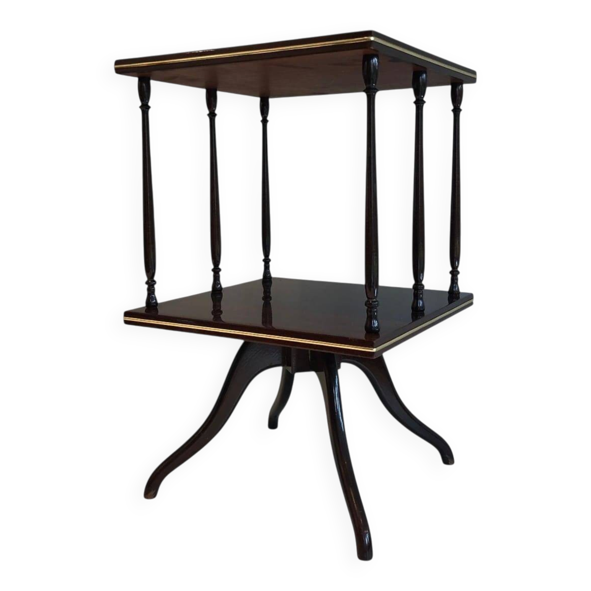 Rotating Table with Two Mahogany and Brass Platforms with Turned Columns.