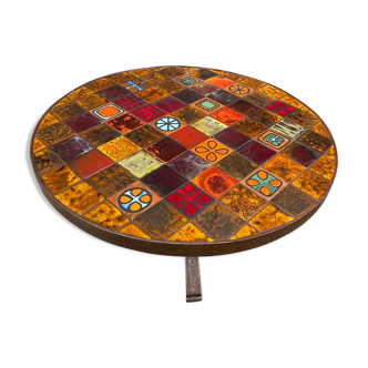 Roche Bobois in 1970s ceramic and wrought iron round coffee table