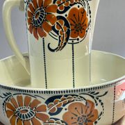 Antique bowl and basin from Saint-Amand, decorated earthenware, 1920s