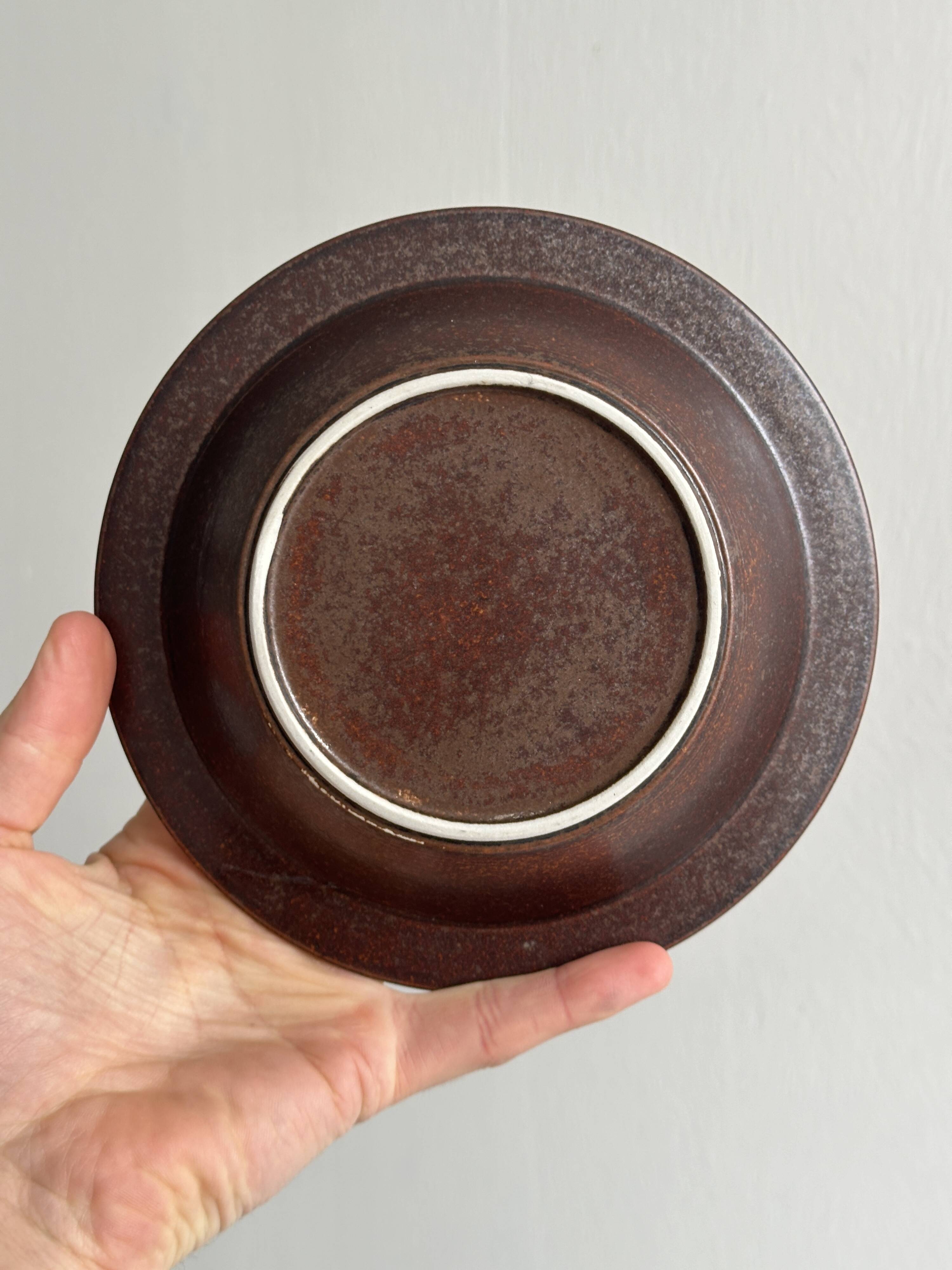 Set of 6 dark brown glazed stoneware bowls