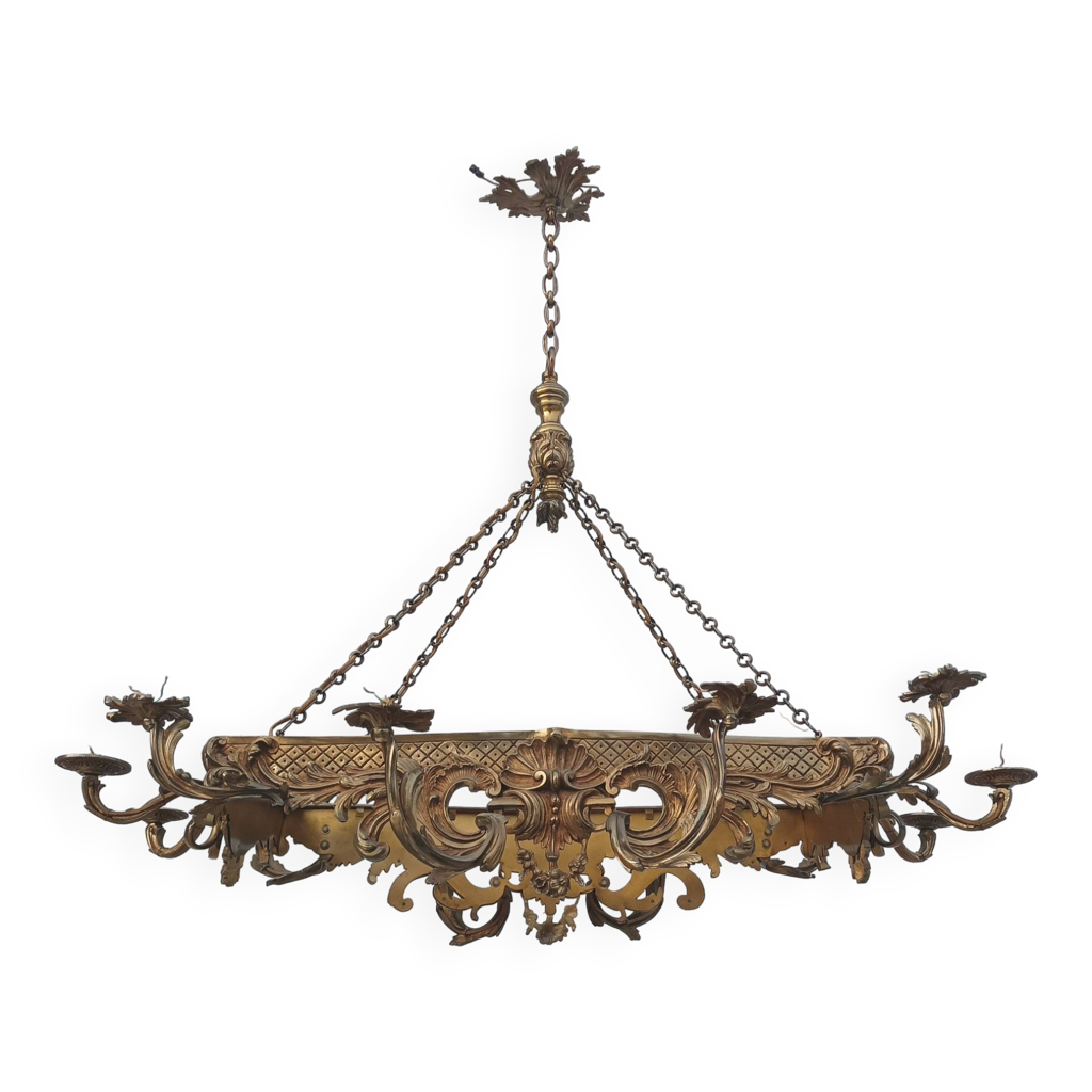 Grand lustre en bronze Louis XV Rocaille | Selency