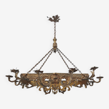 Grand lustre en bronze Louis XV Rocaille