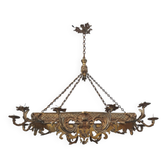 Grand lustre en bronze Louis XV Rocaille