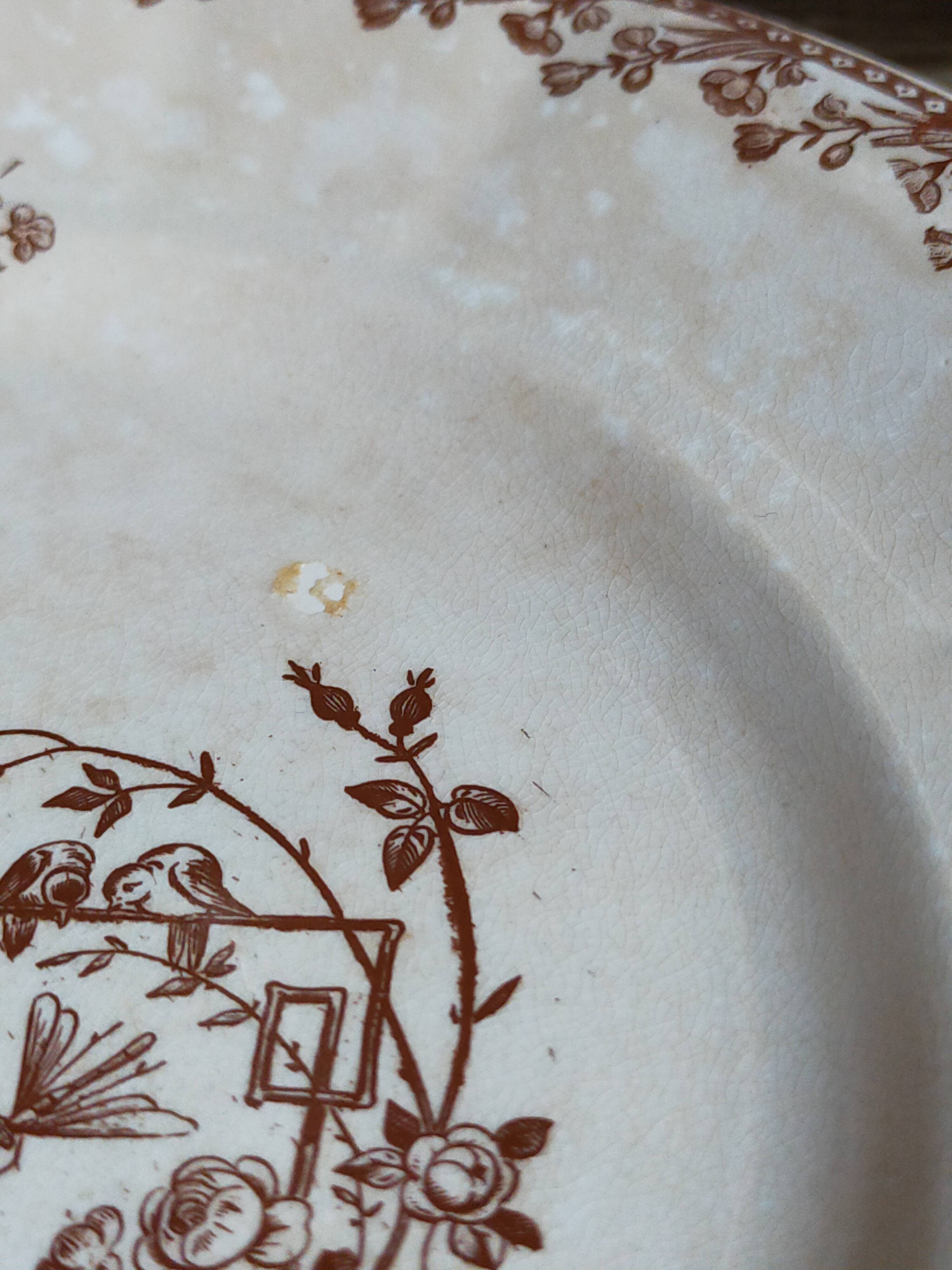 Seven iron earth dessert plates with birds ffPexonne late 19th century