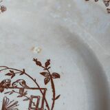 Sept assiettes à dessert terre de fer aux oiseaux f.f.Pexonne fin XIX ème