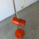 Three-spot floor lamp, Italian design, chrome and vintage orange.