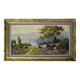 large painting of lake and countryside