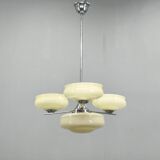 Bauhaus Chandelier Czechoslovakia 1930s Milk Glass Chrome Pendant