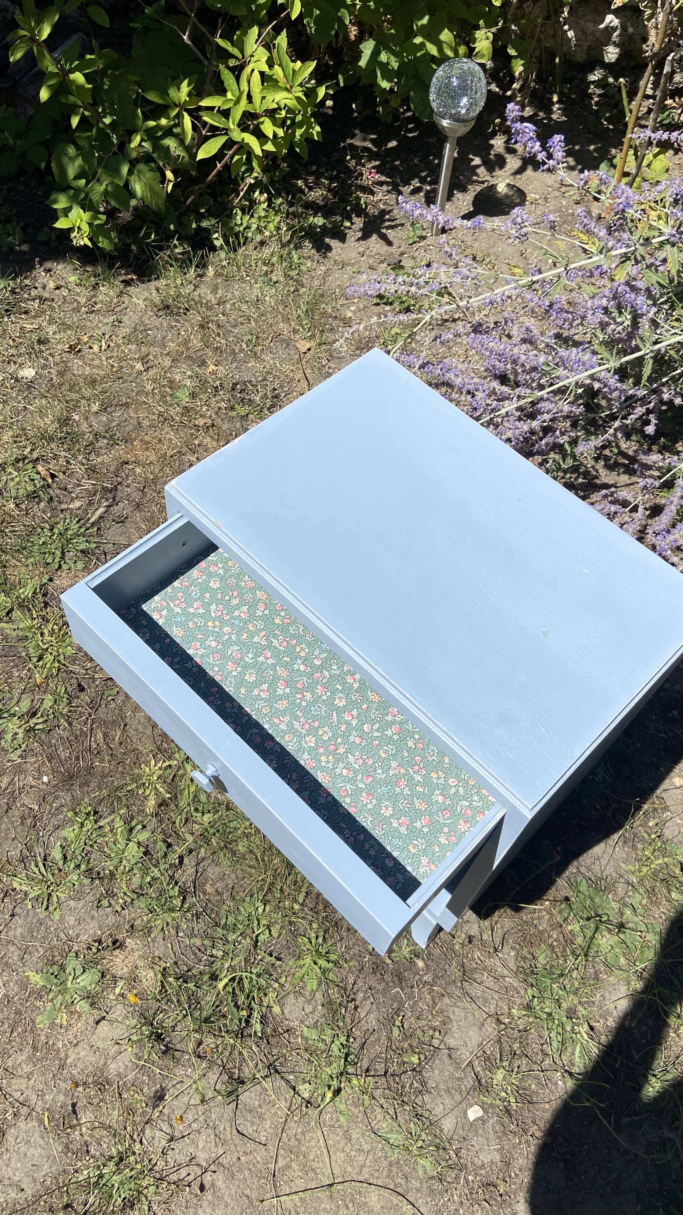 Vintage bedside 1950 gray blue patinated