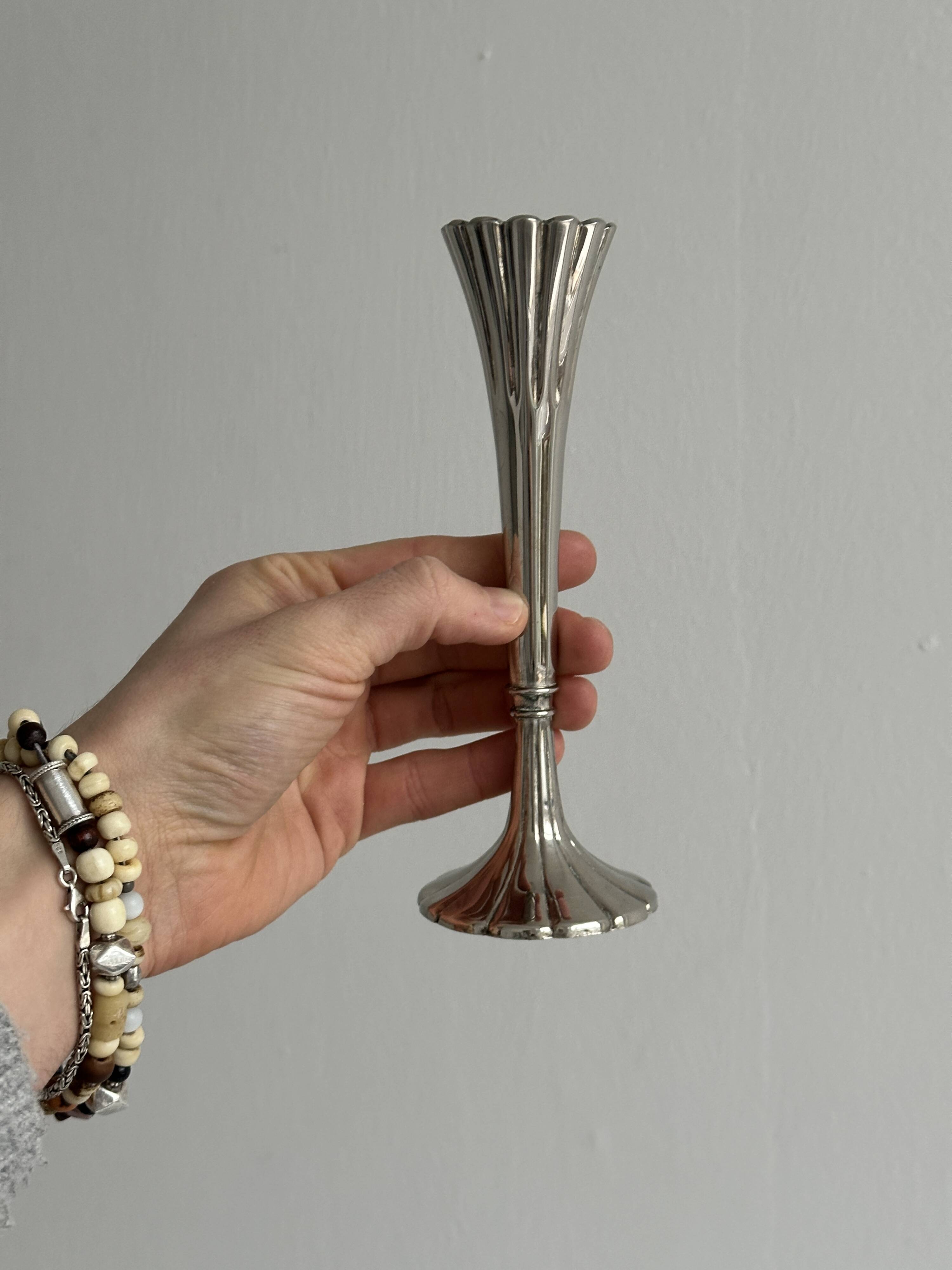 slender chrome metal candlestick