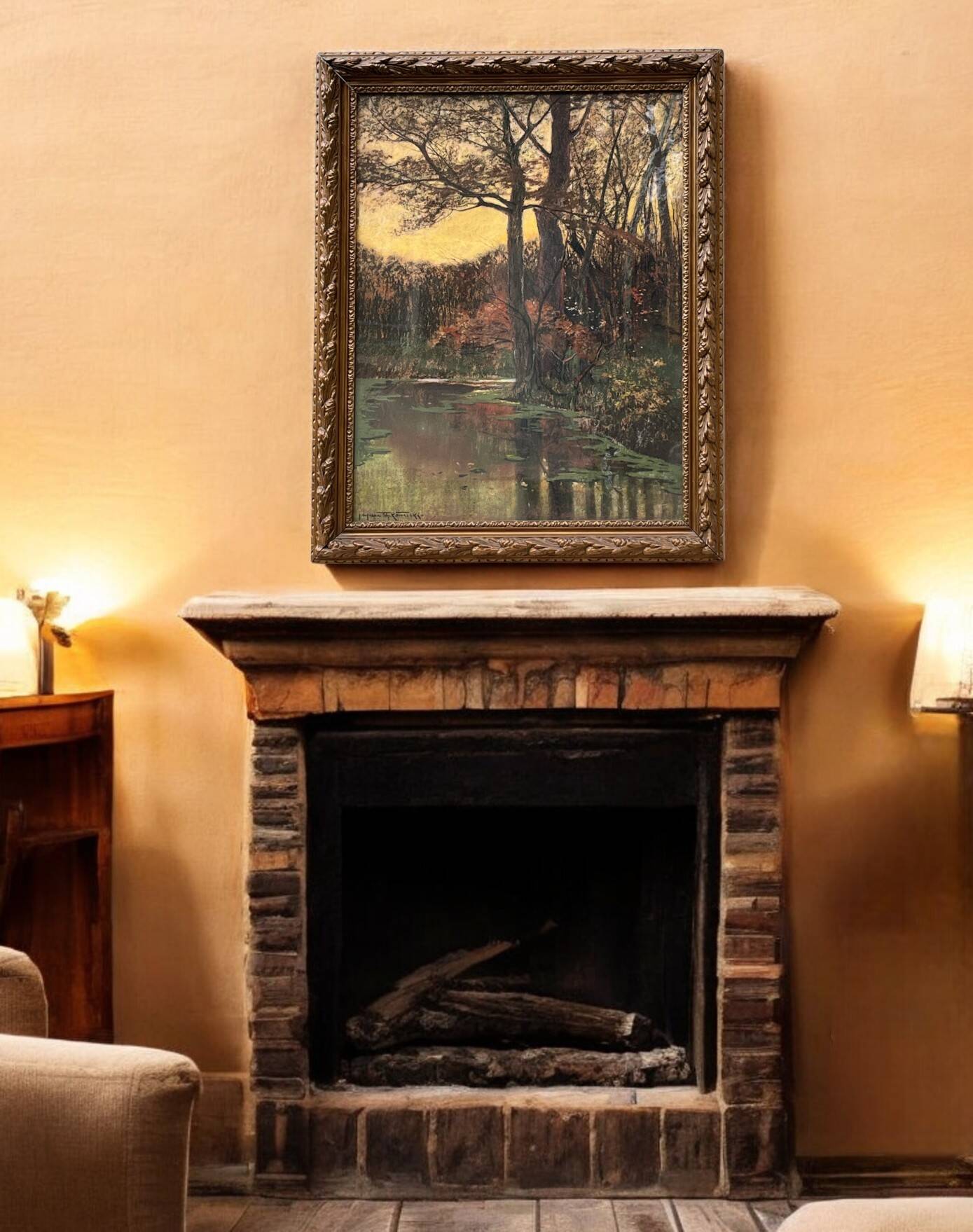 KOWALSKI Ivan, Pastel landscape river undergrowth signed early 20th century