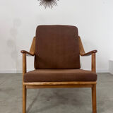 Ancien fauteuil scandinave design années 60 en hêtre massif vintage