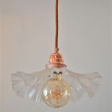 White pleated glass pendant lamp – electric mounting copper color