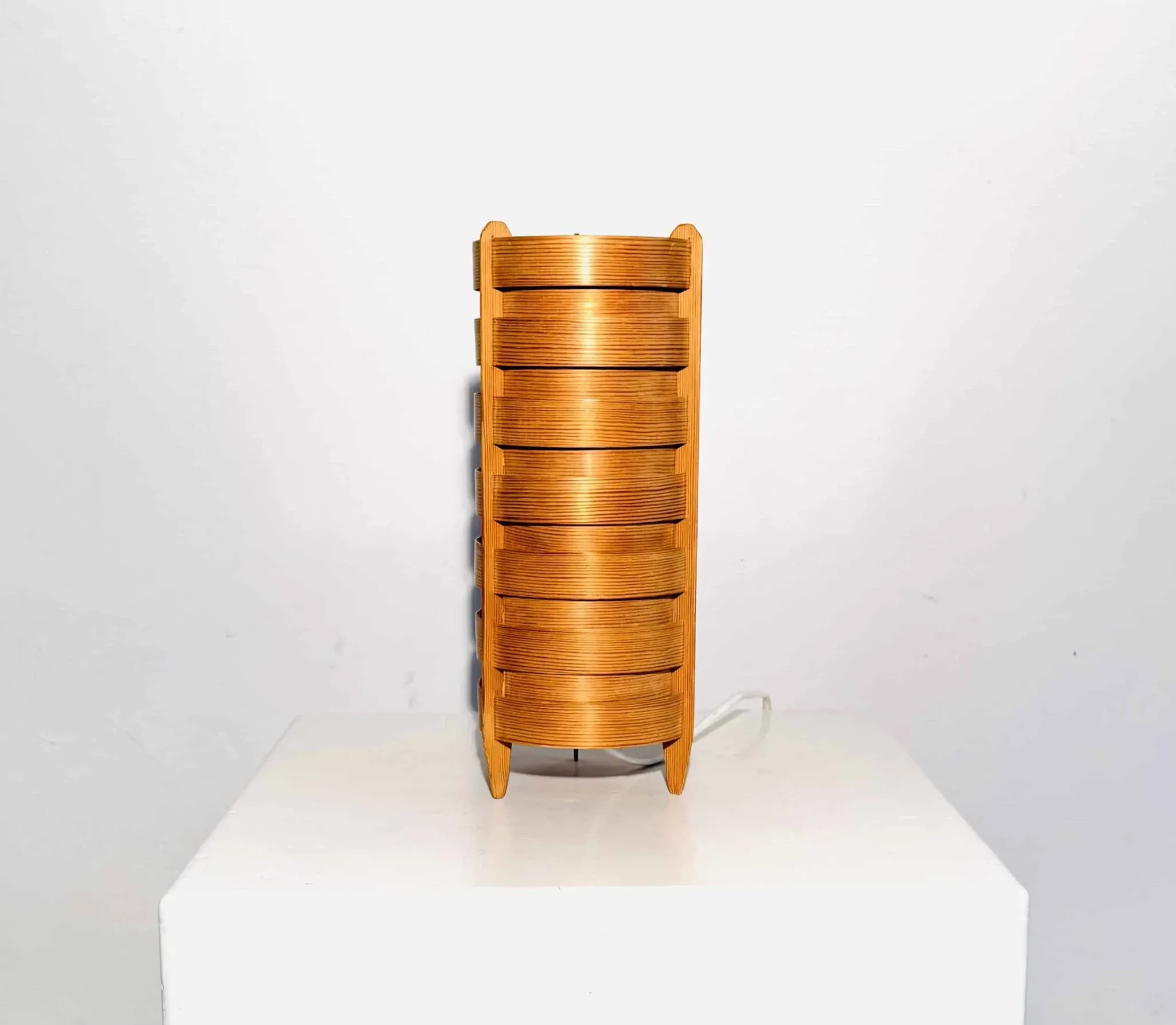 Cylindrical Pinewood Table Lamp In The Manner Of Hans-Agne Jakobsson, Sweden, Circa 1960S