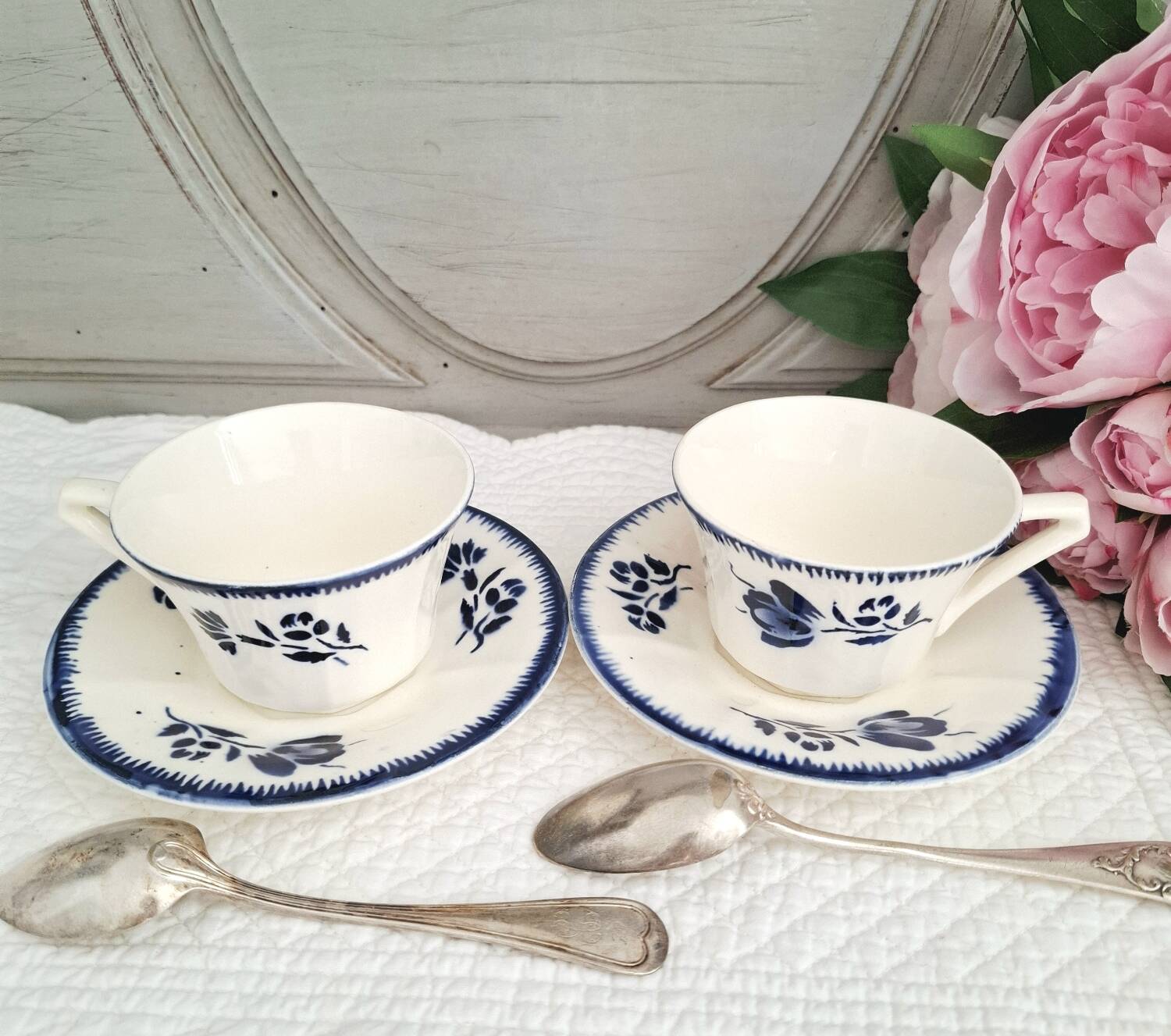 Antique cups with iron earthenware saucers