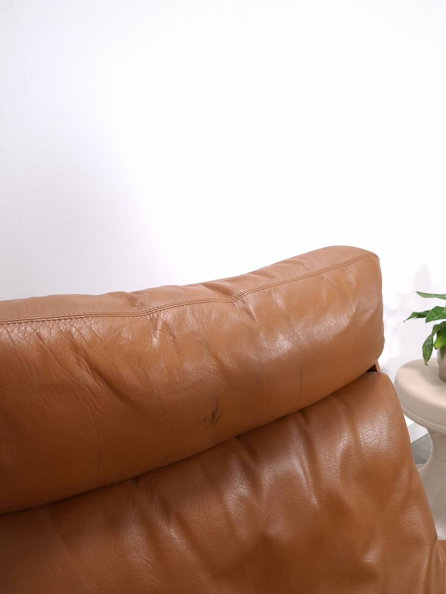 Vintage COR Swing armchair with ottoman, Reinhold Adolf, cognac leather