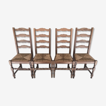 Suite de 4 chaises vintage assise paille