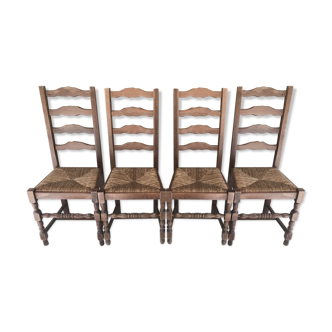 Set of 4 chairs vintage sitting straw